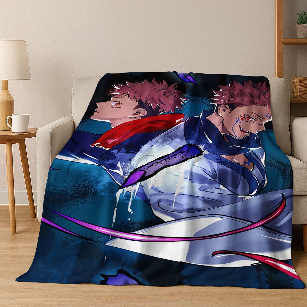 Anime Jujutsu Kaisen Yuji Satoru Cartoon Flanelldecke, Gemütliche Weiche Überwurfdecke für Zuhause Schlafzimmer Bett Sofa Picknick Abdeckung Geschenk Kind