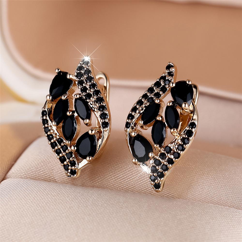 Damskie Kolczyki Koła z Czarnym Cykoniem Vintage Moda Kolor Złoty Ślubne Dla Kobiet