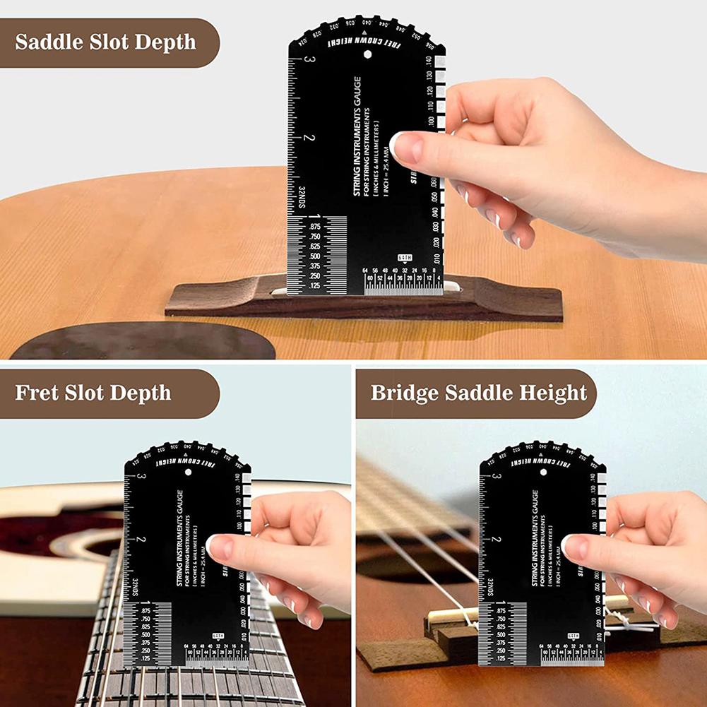 String Action Gauge Ruler Guitar Set Up Gauge Multifunctional Fret Rocker Luthier Tool With Leather Case