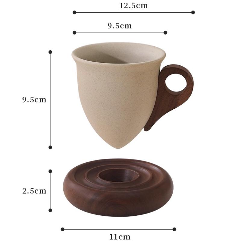 Coarse Pottery Coffee Cup Wooden Pallet Sharp Bottomed Water Cups Breakfast Cups Coffee Mug Afternoon Tea Cup Milk Mug