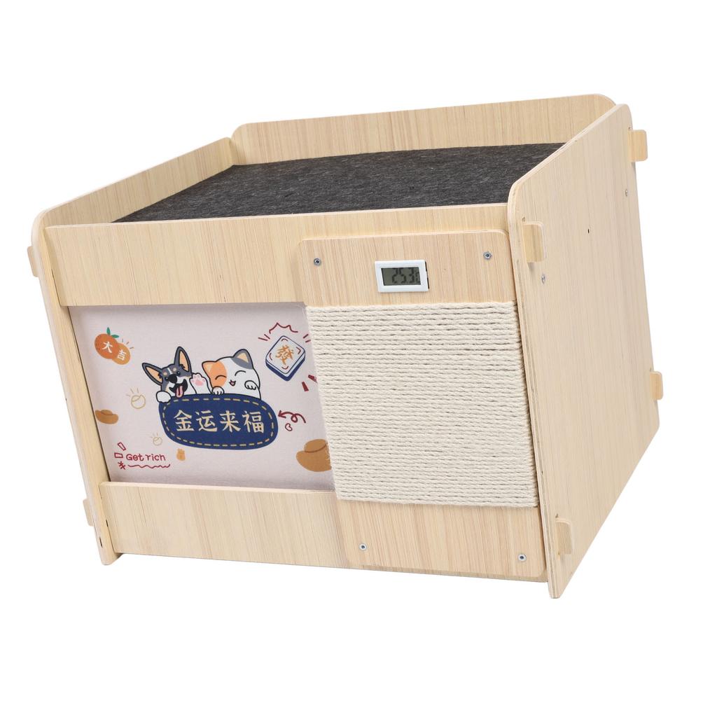Cooling Cat House Wooden LCD Temperature Display Outside Feral Cat Shelter with Crystal Ice Mat for