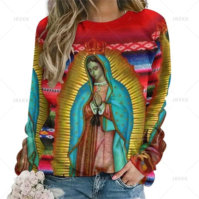 Vintage 3D tisk Německý Diego De Guadalupe Mikiny Panny Marie Pro ženy Unisex Móda Streetwear Mikiny s kulatým výstřihem Top