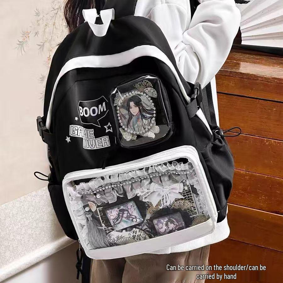 Großes Kapazitäts-Anime-Ita-Rucksack für Mittelschüler - Transparentes Knopfdesign