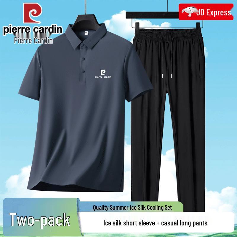 

Pierre Cardin Men s Ice Silk Short Sleeve Polo & Pants Summer Set 3XL