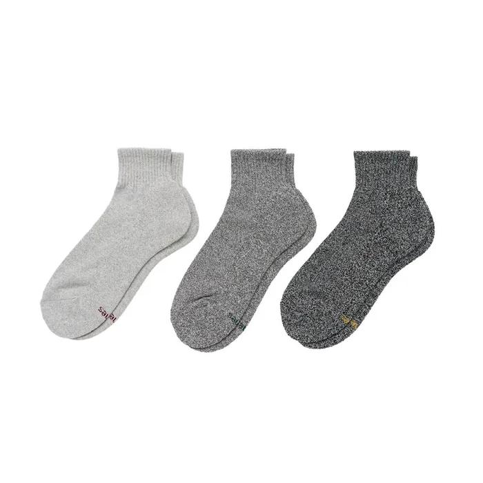 Quarter-length Socks 3P Mono-tone Multi