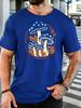 Unisex Retro Blue Spotted Mushroom Nature Graphic Cotton Short Sleeve Tee Crew Neck Soft Male Summer Casual Breathable Street Top
