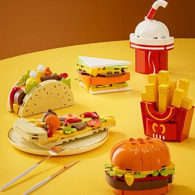 DIY MOC Magnes na lodówkę Naklejka Frytki Hamburger Kanapka Taco Pizza Klocki Modelowe Cegiełki Zestawy dla Dzieci Zestawy Zabawki