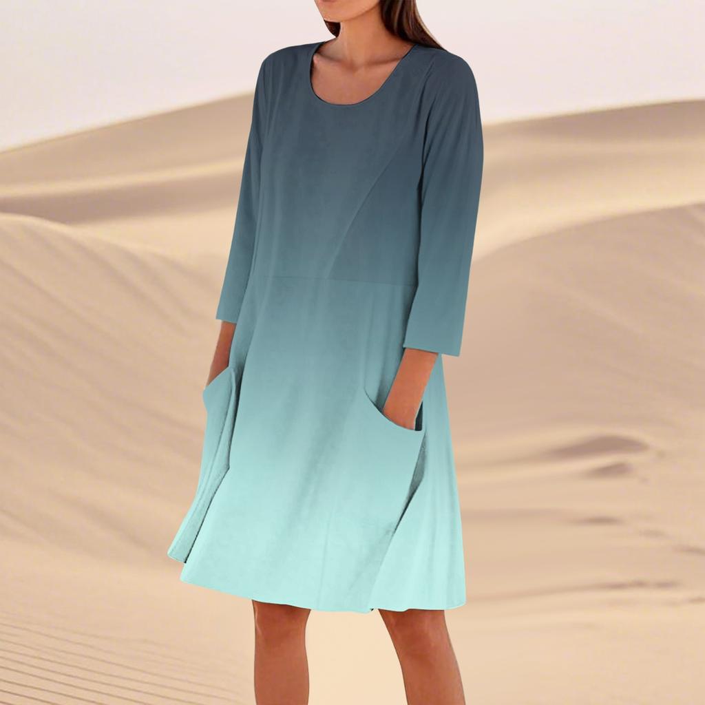 Rochie Casual Largă de Modă Imprimată cu Mâneci 3/4 pentru Femei