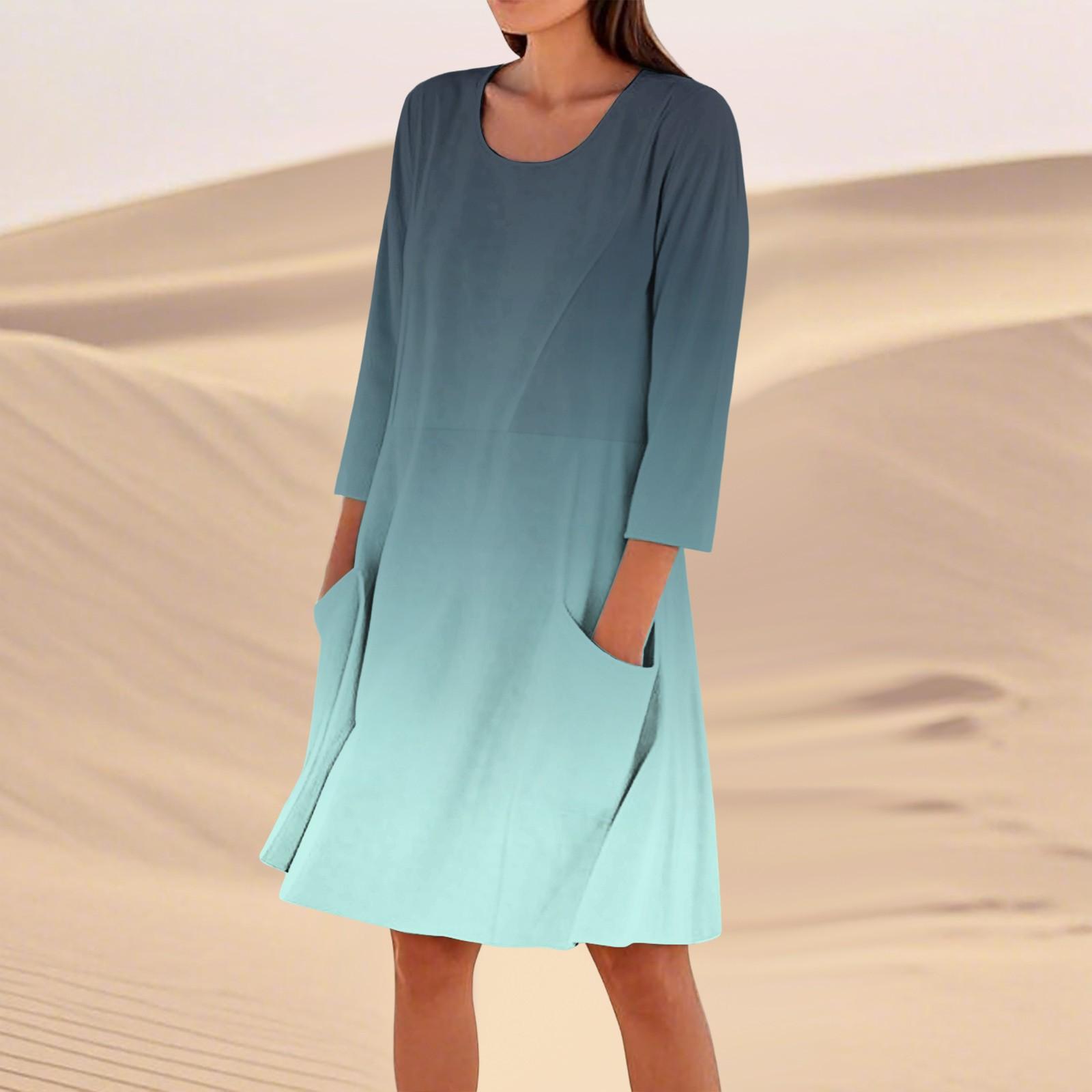 

Женское свободное повседневное платье с рукавами 3/4 и принтом M циан