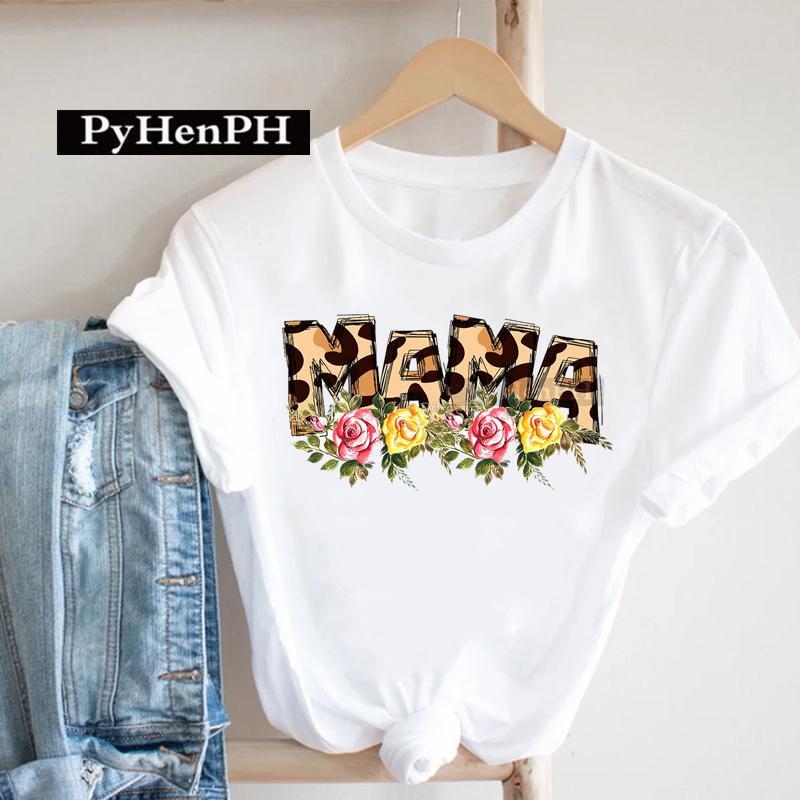 European Leopard Print Mom TShirt Korean Version ShortSleeved Base Shirt Fashion Creative Family Clothing for Women
