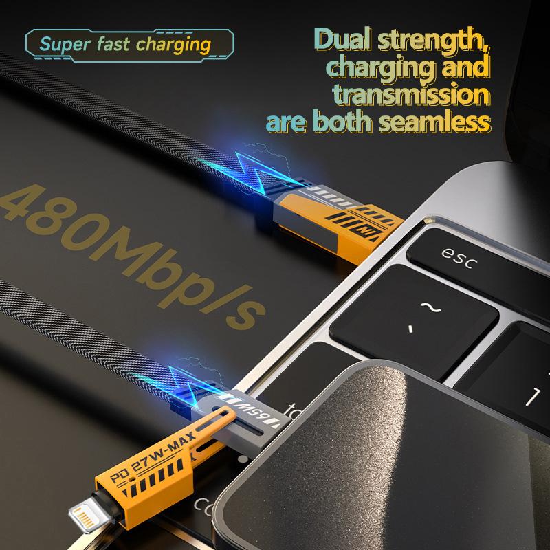 4 In 1 Mecha Fast Charging Data Cable Cord PD 27W For iPhone 15 Samsung Xiaomi 65W USB Type C Multi Port Quick Charge Wire Line