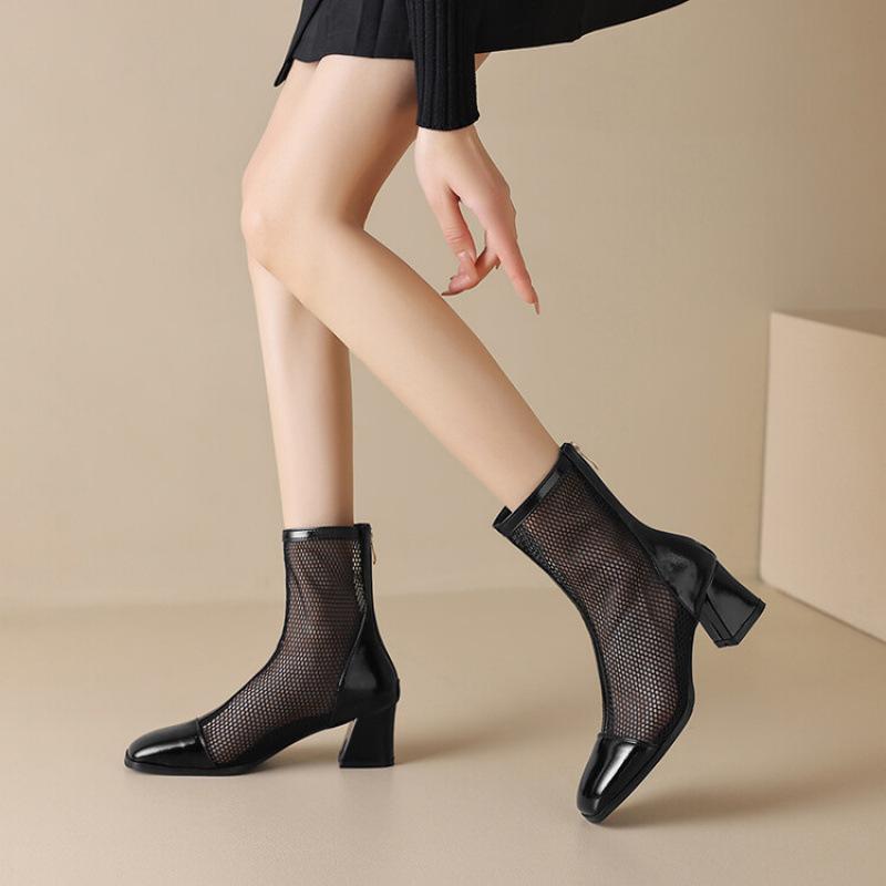 

Summer women s high-heeled sandals round head new high tube women s cool boots black casual new zipper rubber soft sole 39