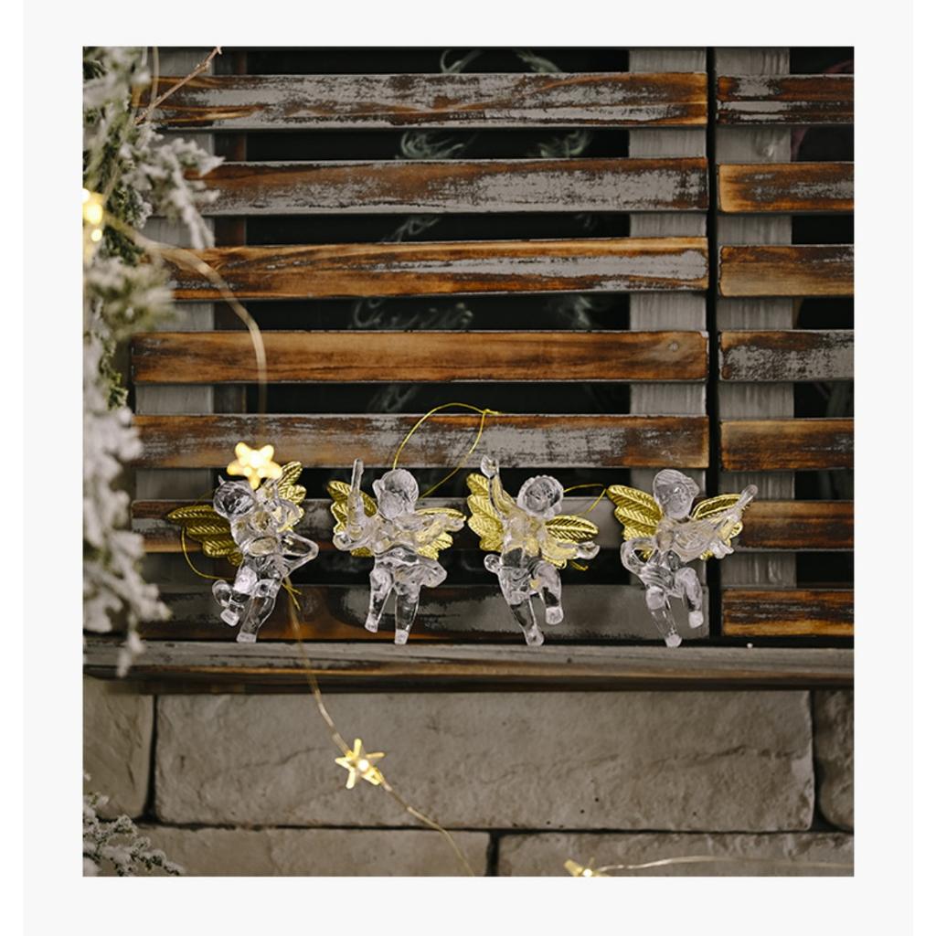4 adet Noel Meleği Süsü Kristal Berraklığında Altın Kanatlı Melek Noel Ağacı Asılı Süsler Tatil Süslemeleri