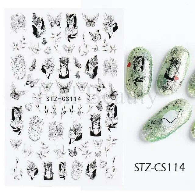 3D Nail Stickers Flowers Pink Purple Blossom Florals Leaves Decals Nail Art Adhesive Sliders Charms Manicure Decorations TRCA769