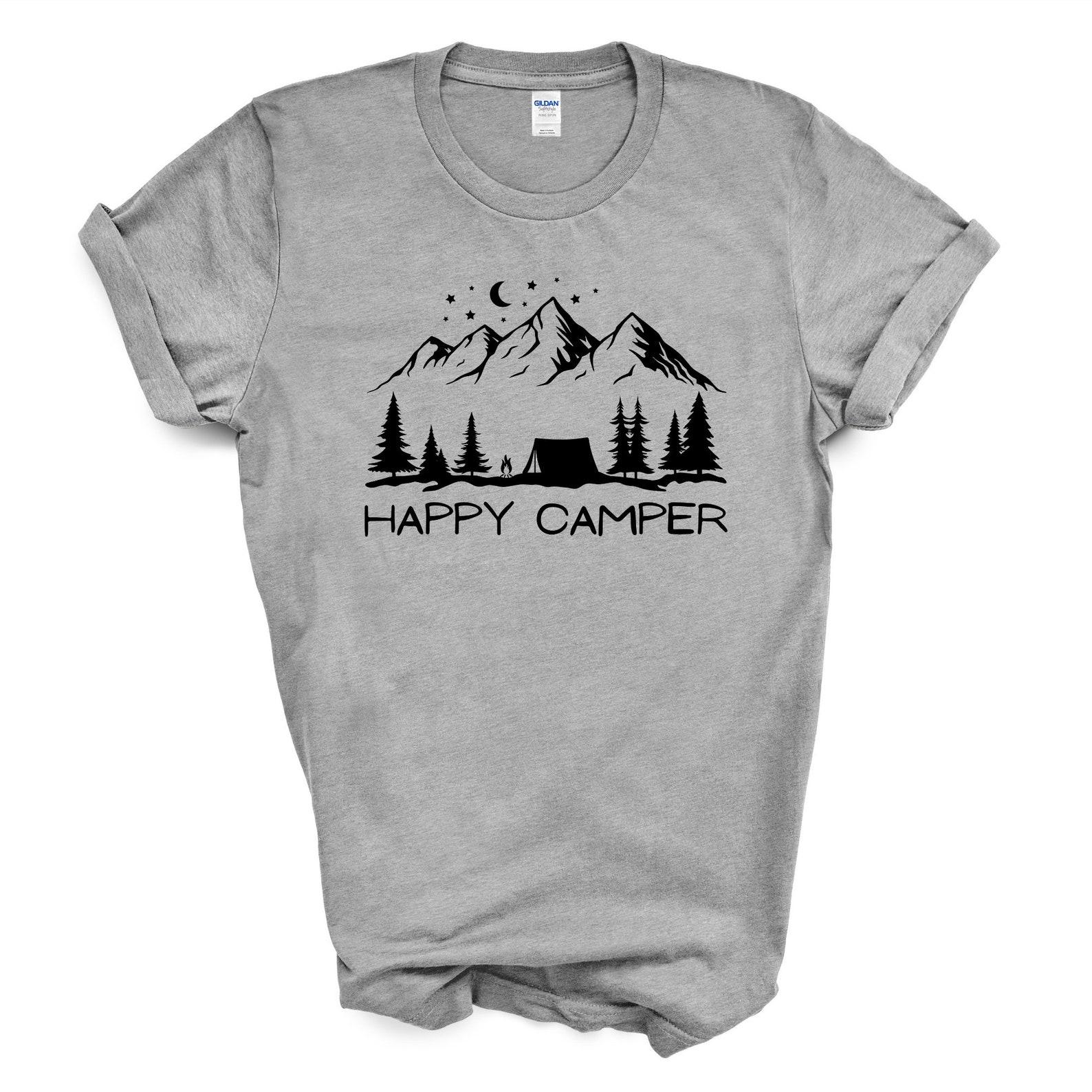 Happy Camper Shirt | Camping Tshirt | Camper In Mountains T Shirt | Outdoor Adventure Hiking Shirt L