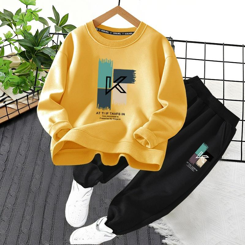 CUHK Children's Sweater Winter Plus Velvet Thickened Two-piece Spring and Autumn Children's Leisure Sports Suit