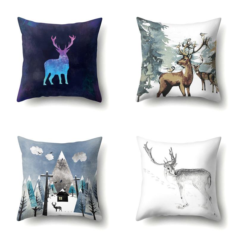 Polyester Pillowcase Automobile Decoration Home Printed Deer Pillowcase Waist Cushion Cover Car Cushion Head Cushion Cover