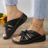 New Summer Open-toe Roman Sandals Solid Color Slippers Women's Casual Beach Slippers Bow Wedge Heel Slippers Slides Women