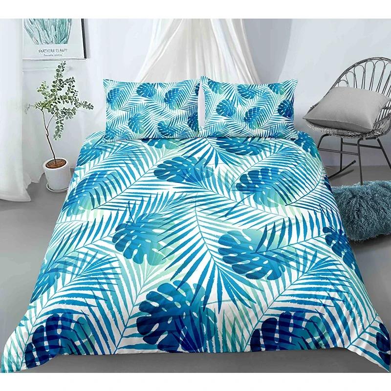

Тропические ботанические листья King Queen Пододеяльник Зеленый Пальмовые листья Полиэстеровый комплект постельного белья для детей Подростков Взрослых с наволочкой 70x133cm 2pcs