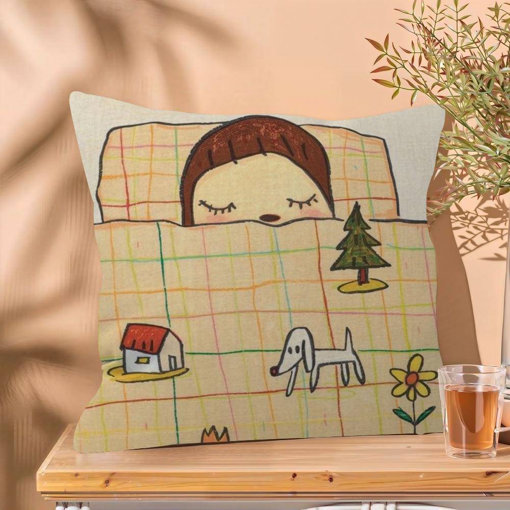 Cartoon Japanese Sleepwalking Dolls Yoshitomo Nara Design Cushion Cover Happy Autumn Harvest decor Holiday Decorati Pillow Cover 30x30 cm