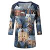 Women's Tops Three-quarter Sleeve Shirt V-neck Loose Casual Shirt Print T-shirt
