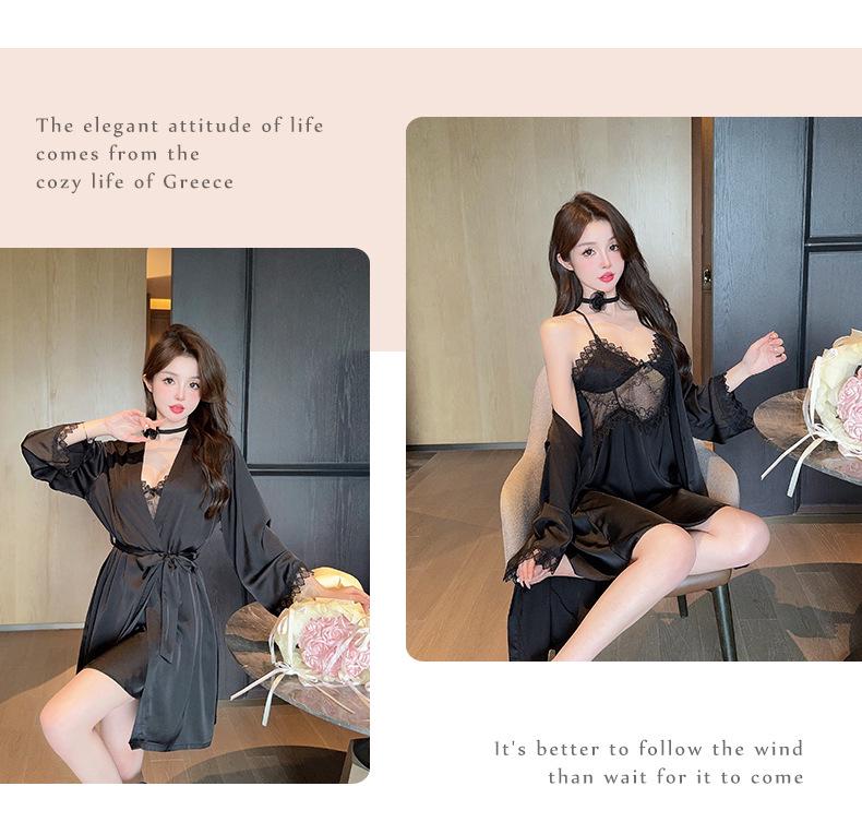 2025 Women's Ice Silk Satin Nightdress with Chest Pad - High-End Sling Pajamas