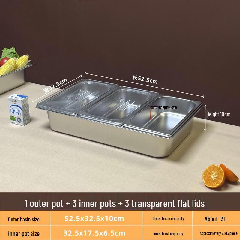 Stainless Steel Double-Layer Divided Food Display Basin