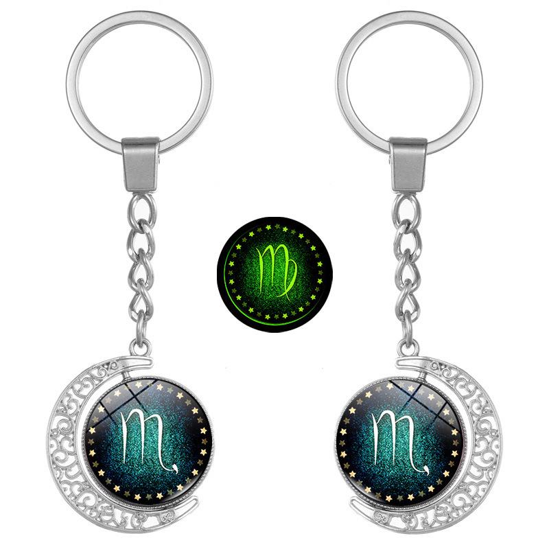 Luminous Zodiac Double-Sided Rotating Pendant Keychain for Couples - European & American Creative Design.