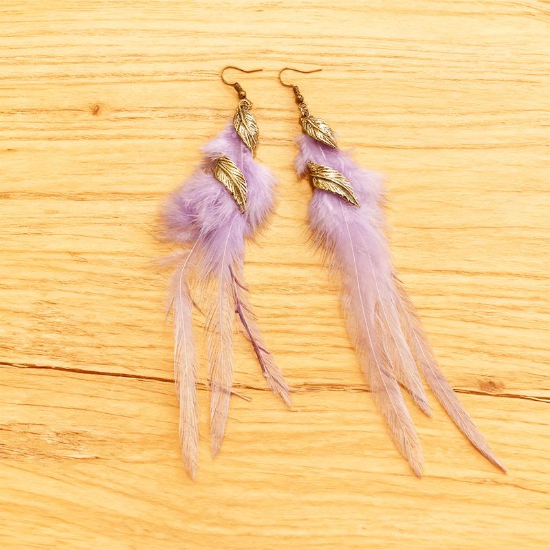 Bohemian Blue Peacock Feather Long Tassel Earrings Ethnic Unique Dangle Drop Earrings For Women Fashion Jewelry