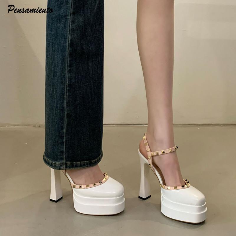 Léto 2025 Lakovaná kůže Nýtovaná Platforma Klínky Dámské Gladiátorky Dámské Párty Svatba Vysoké podpatky Robustní Boty