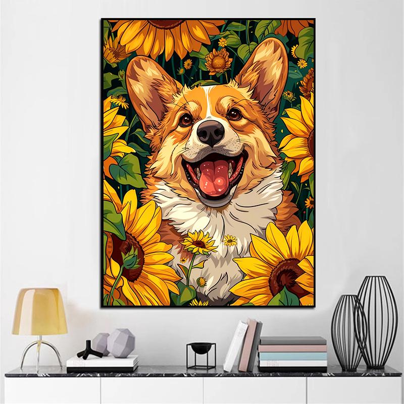 5d DIY Diamond Painting Cross Stitch Animal Corgi Dog Diamond Embroidery Mosaic Sunflower Full Round Drill Home Decor