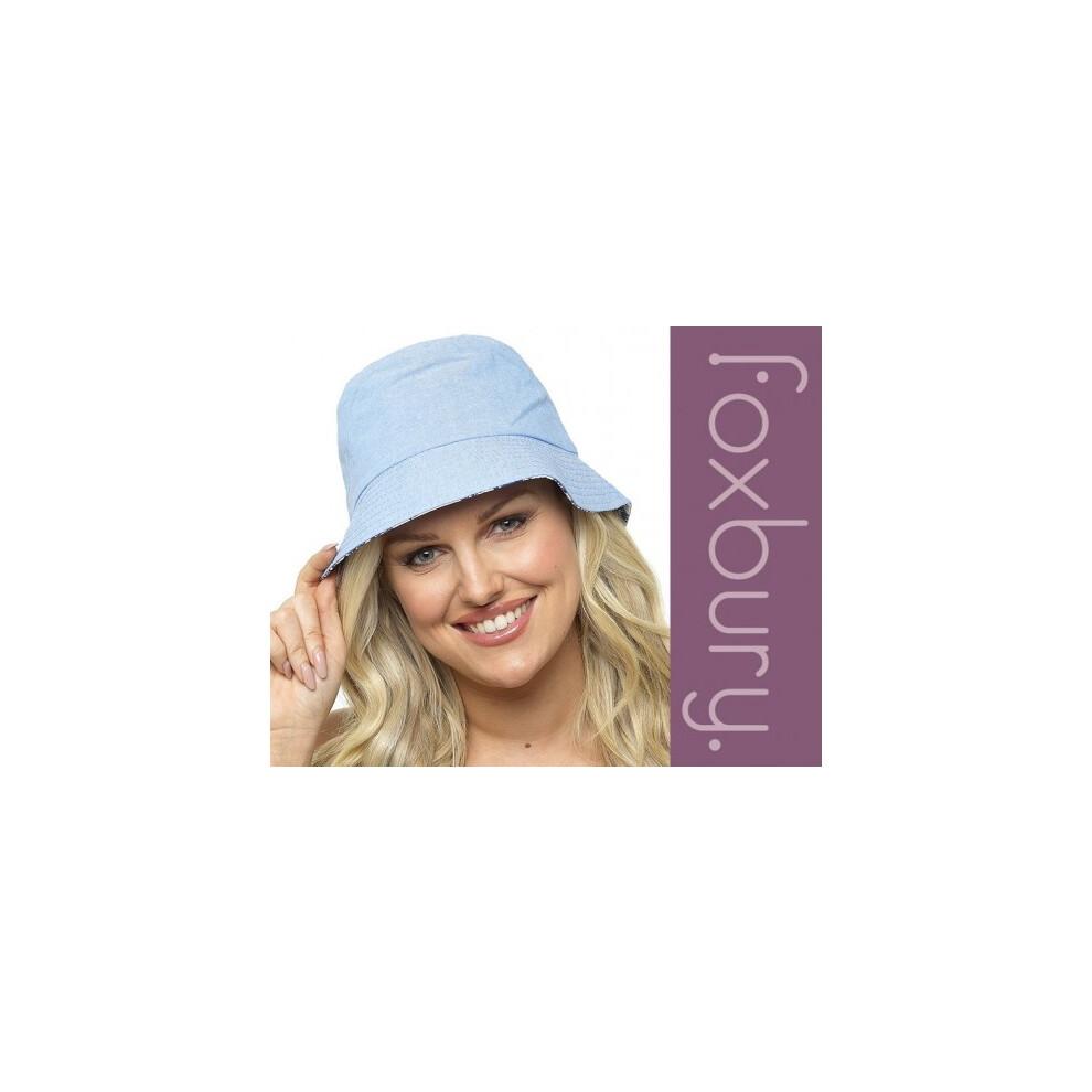 (Blue, S) Foxbury Ladies Reversible Blue Cotton Blend Bucket Sun Hat