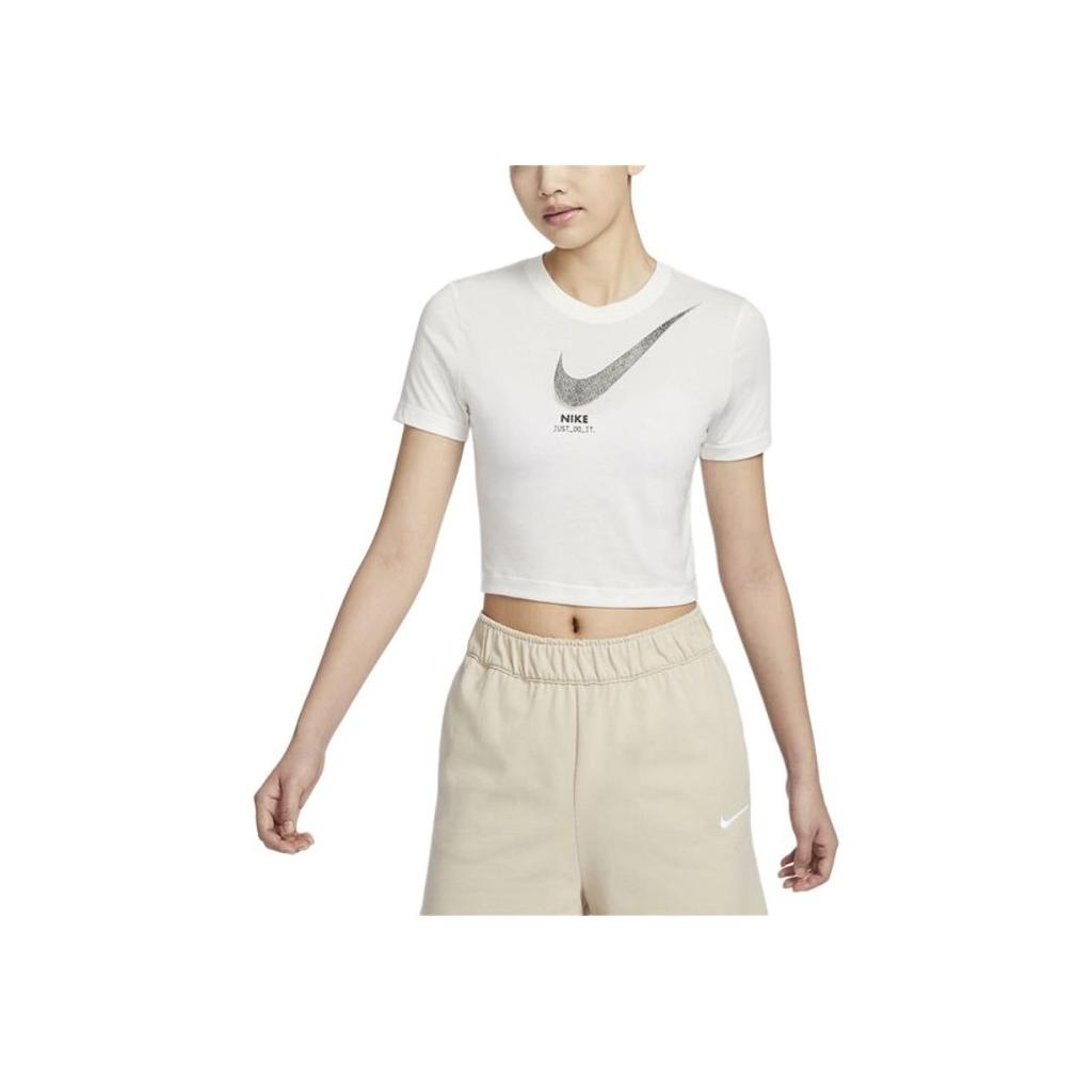 Nike Sportswear Letter Logo Print Short Sleeve T-Shirt Women Tops Sail DZ3750-133