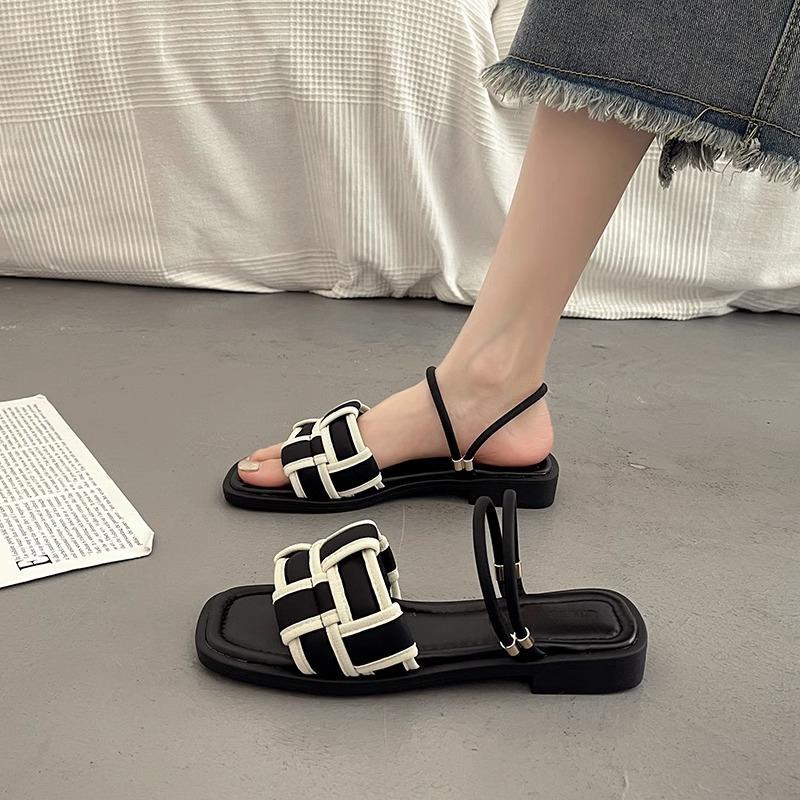 

2025 spring and summer new French fairy style flat sandals with skirt temperament new popular versatile sandals 35 чёрный