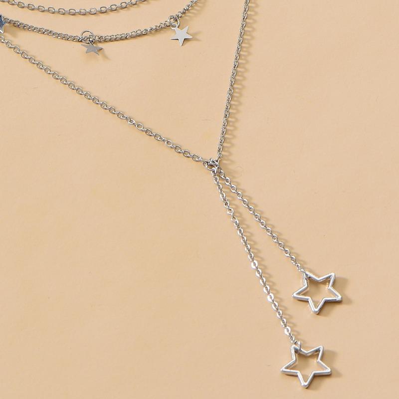 Long tassel hollow star pendant with more than 100 layers, stacked star necklace, high-end fashion jewelry