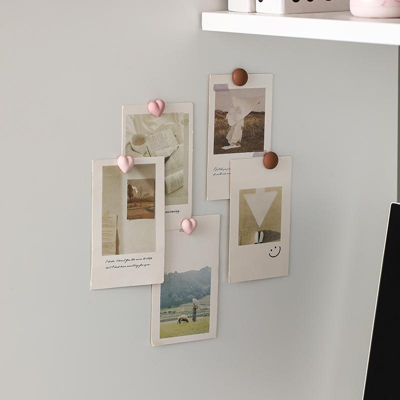 8PCS Refrigerator Magnets Creative Cartoon Solid-color Heart-shaped Magnetic Stickers Cute Round Decorative Magnetic Stickers