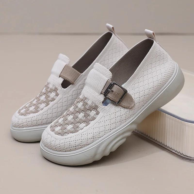 Ladies Women's Non-slip Walking Shoes Breathable Comfortable Soft Bottom Sneakers Round Toe Thick Bottom Loafer 2025 Hot Sale