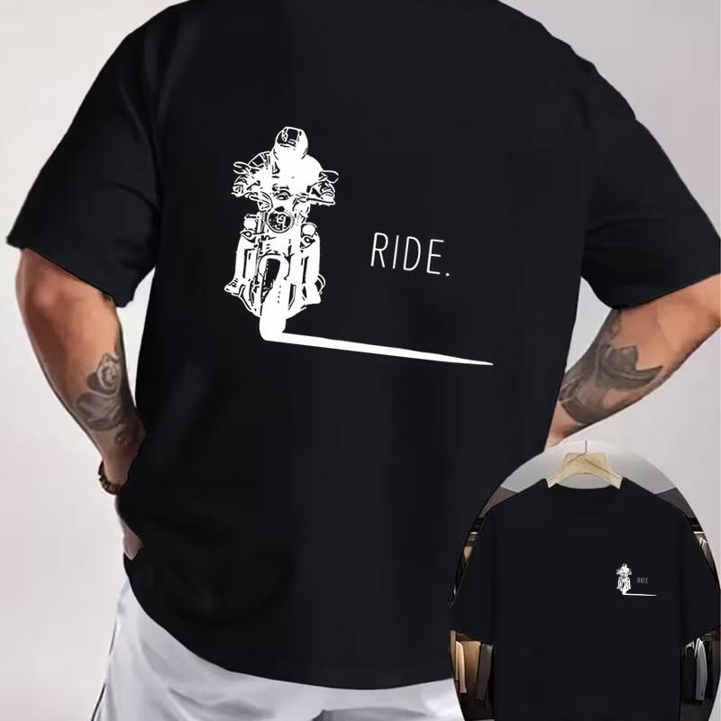 RIDER Motorcycle Minimalist Line Art Double Sided Print T-Shirt Men's Summer Short-sleeved Round Neck Casual Streetwear Tops Tee