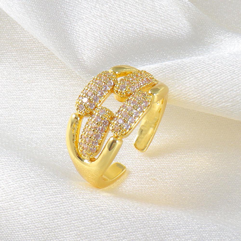 Elegant Copper Zirconia Open Ring: Wide Band Exquisite Couple Style for Festivals.