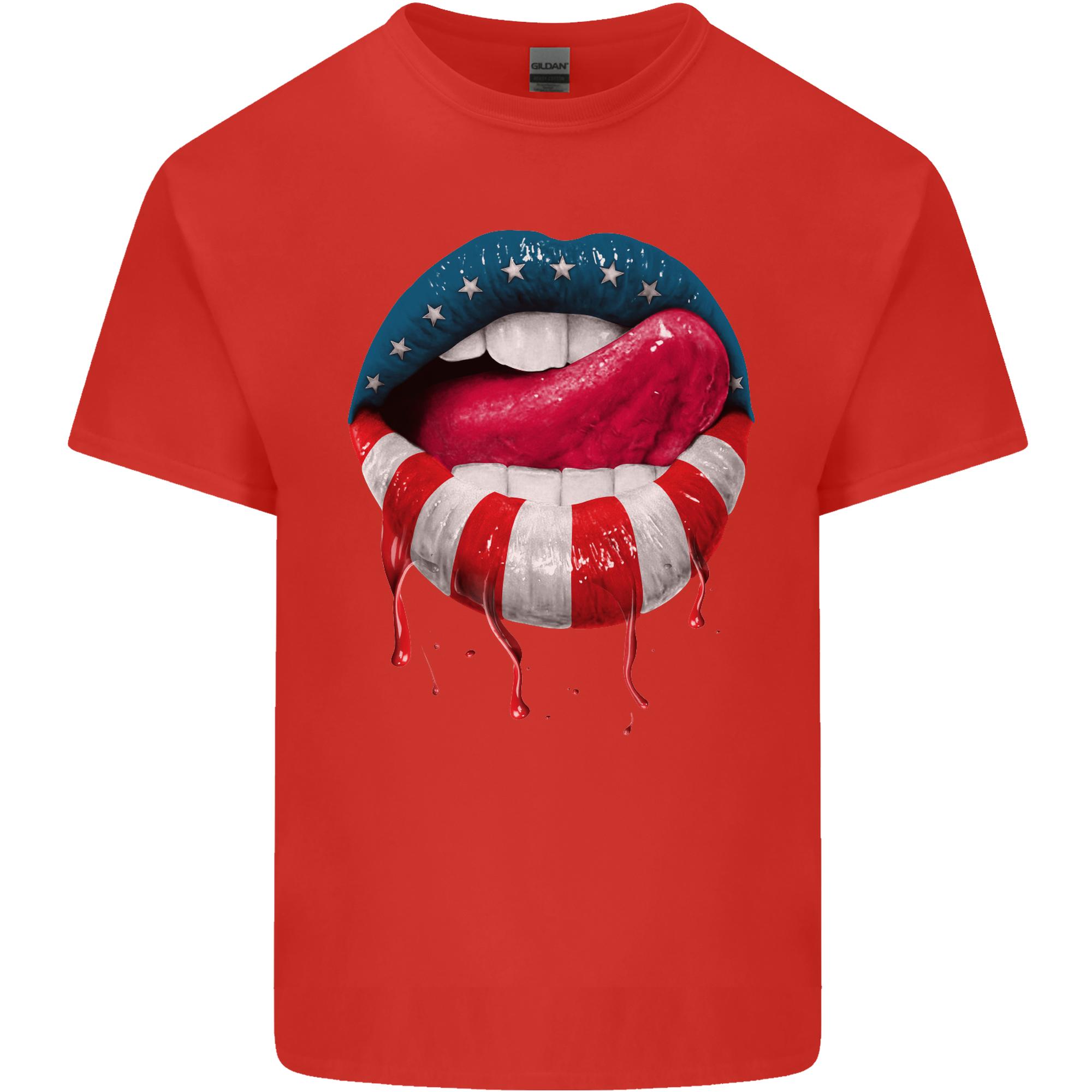 Sexy USA Flag Lips America July 4th Unisexs Light Cotton TShirt S