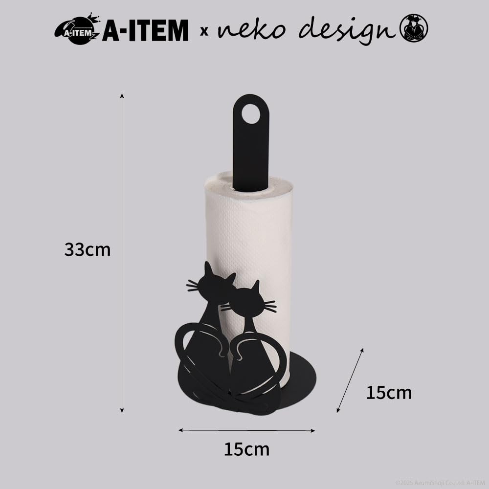 X Neko Design Cat Kitchen Paper Roll Stand A-ITEM Holder/Paper (Black)