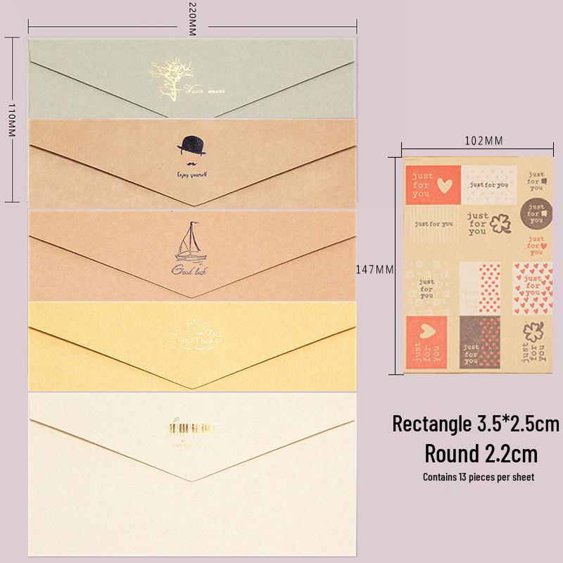 Retro Hot Stamping 5-Piece Envelope & Seal Set for Western-Style Greeting Cards and Qixi Festival Invitations