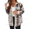 Women's Plaid Fleece-Lined Jacket with Notched Collar, Warm Winter Coat with Button Closure and Front Pocket