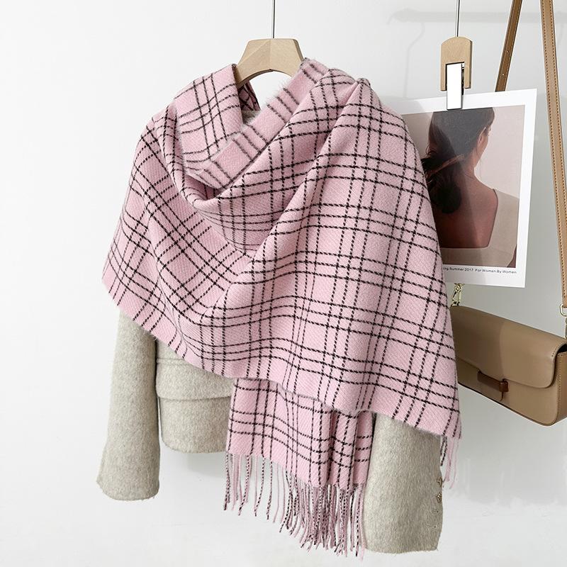 Korean Style Plaid Scarf Faux Cashmere Thick Warm Unisex Scarf