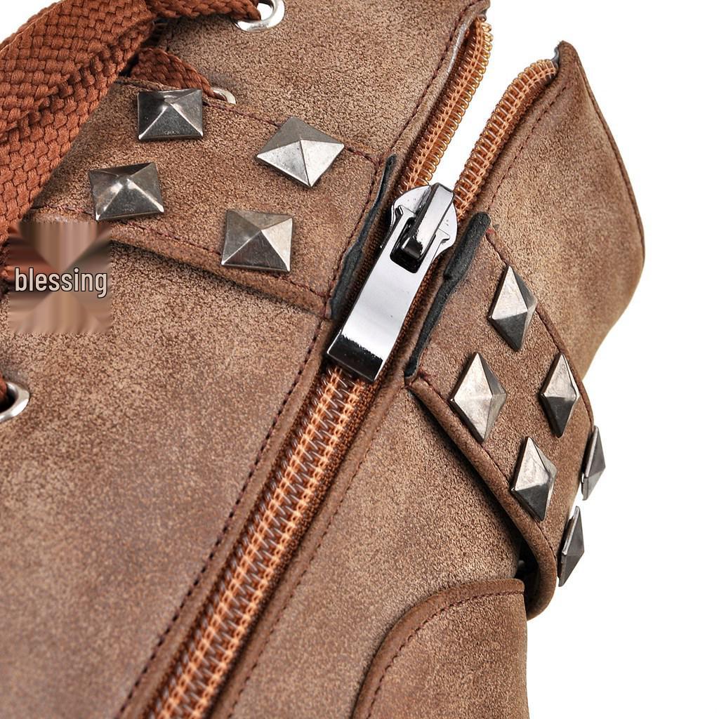 2026 Punk Dark Style Women's Chunky Heel Platform Boots with Rivets