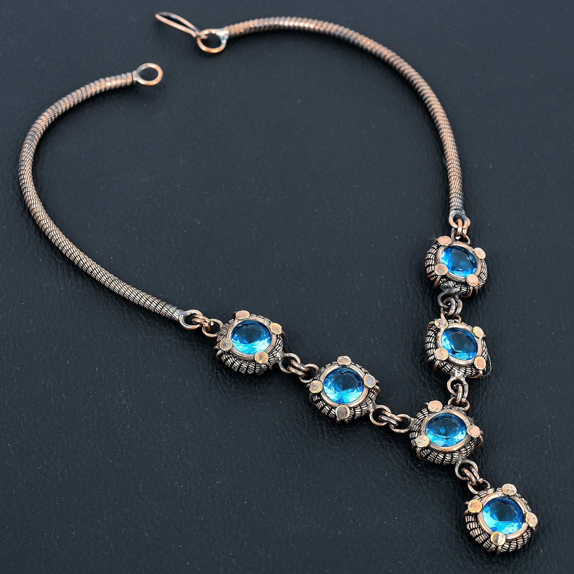 

Blue Topaz Necklace Handmade Jewelry, 999 Copper Wire Wrapped Necklace Designer Gemstone Jewelry Adjustable Chain Necklace Gift For Mom