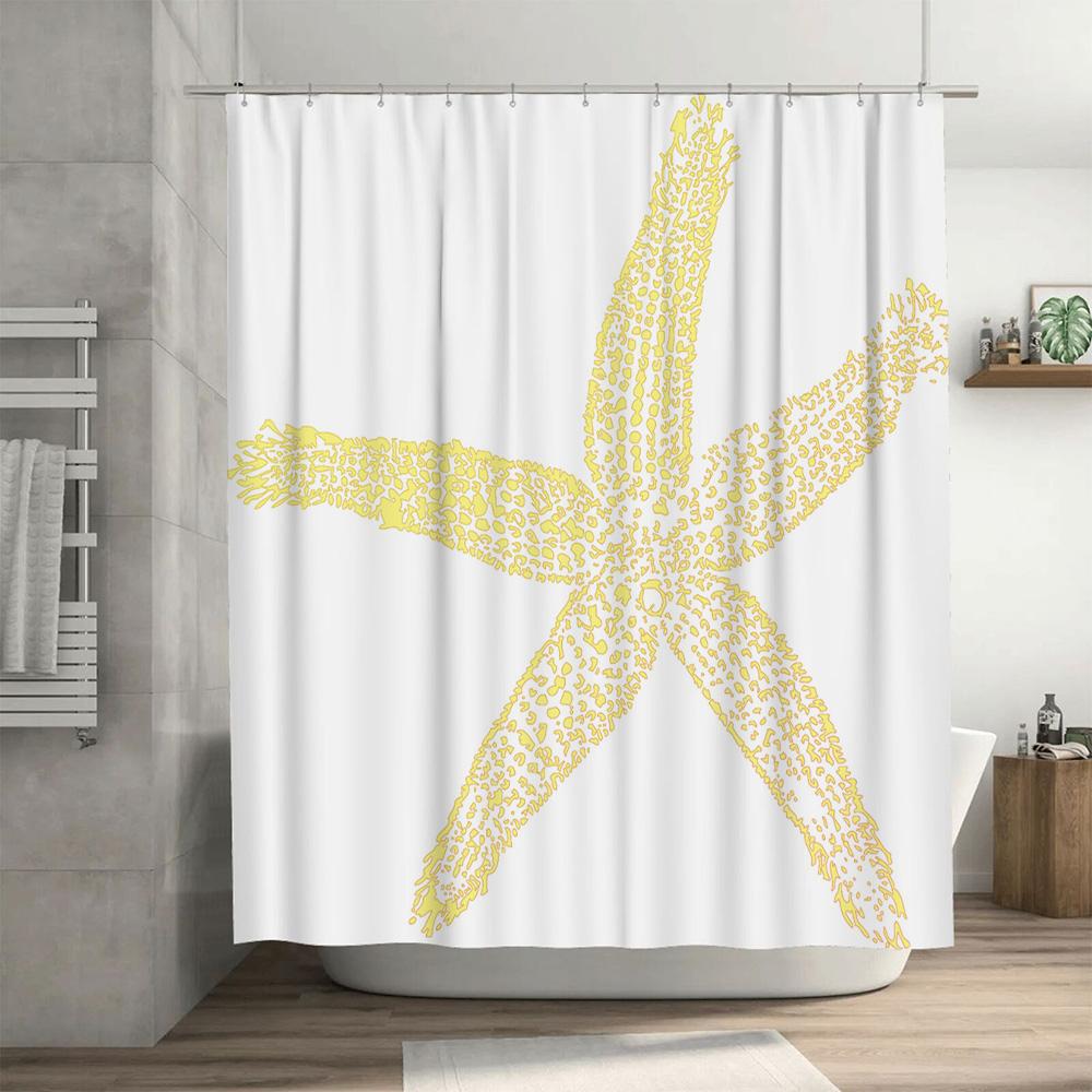 Handmade Starfish Design Waterproof Bathroom Curtain Yellow White Home Decoration Shower Curtain for Kids Bathtub
