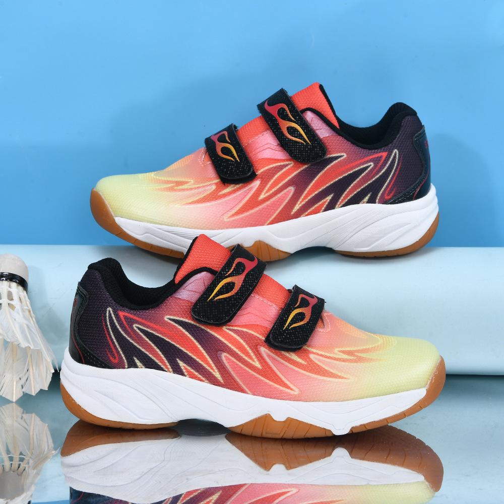 New Beacon Children and Adolescents Badminton Shoes Velcro Breathable Shock Absorption Non-slip Wear-resistant Table Tennis Training Shoes