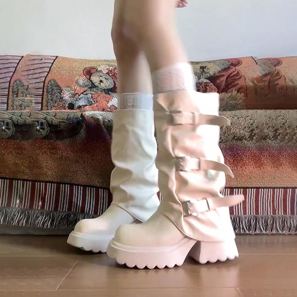 Sweet cool wind small man thick bottom heightening thin trouser tube boots women's retro pleated western cowboy boots