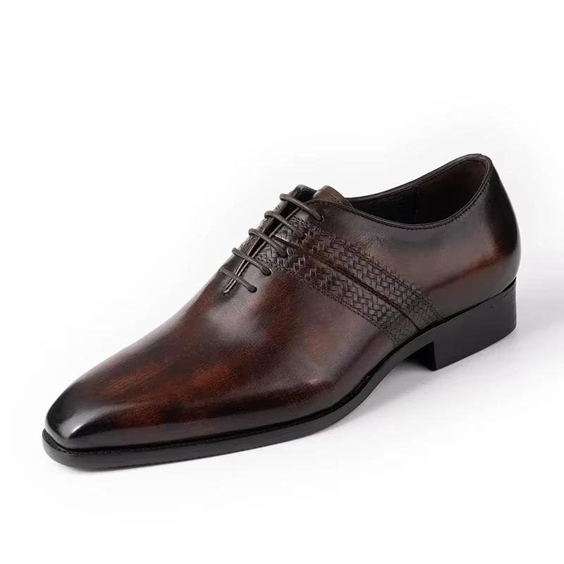 Wholesale High-Grade Leather Dress Shoes Italian Design Fashion Handmade Lace Up Business Formal Leather Shoes Genuine Leather